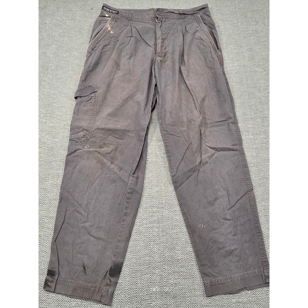 Bugle Boy Mens Vintage Cargo Pants Charcoal Gray Distressed‎ Cotton 34x26.5